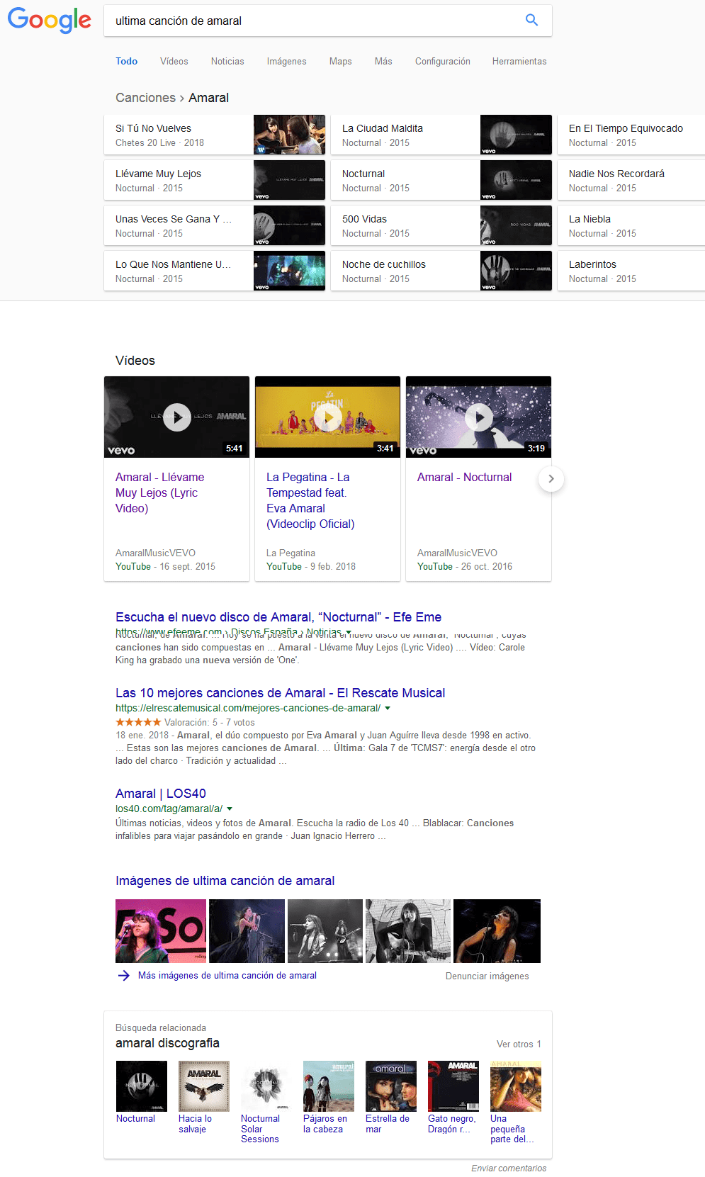 Ejemplo de distintos tipos de contenido en resultados de Google