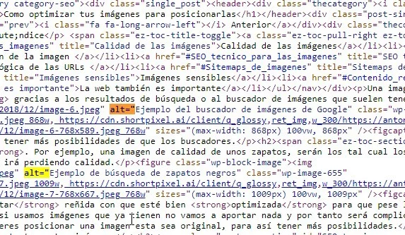 Ejemplo de código HTML marcado el ALT